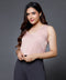 Sleeveless Vneck Satin Top -Beige
